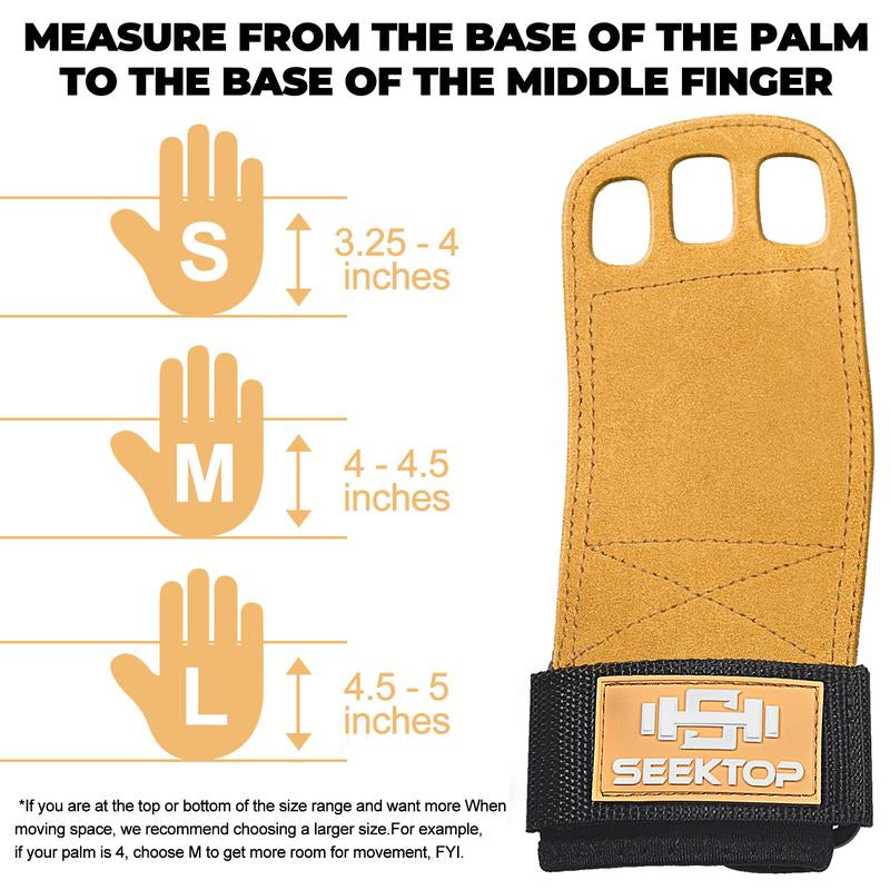 Leather Gymnastics Grips-3 Hole Pull up Grips with Wrist Support, Hand Grips for Cross Training Hand Protection - Grips for Gymnastics Bars Fitness Equipment