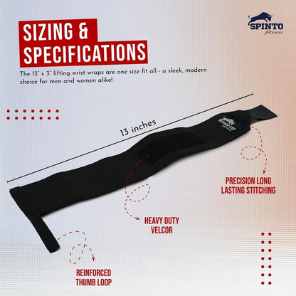 SPINTO Adjustable Wrist Wraps for Weightlifting & Fitness | Premium Durable Gym Support Straps | Compression Wraps for Powerlifting, Training & Crossfit