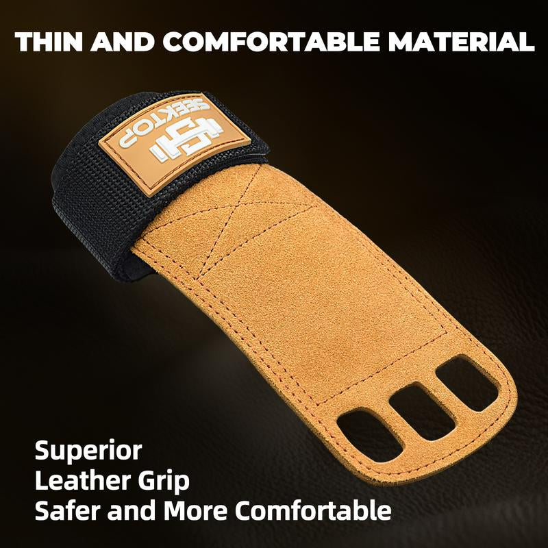 Leather Gymnastics Grips-3 Hole Pull up Grips with Wrist Support, Hand Grips for Cross Training Hand Protection - Grips for Gymnastics Bars Fitness Equipment