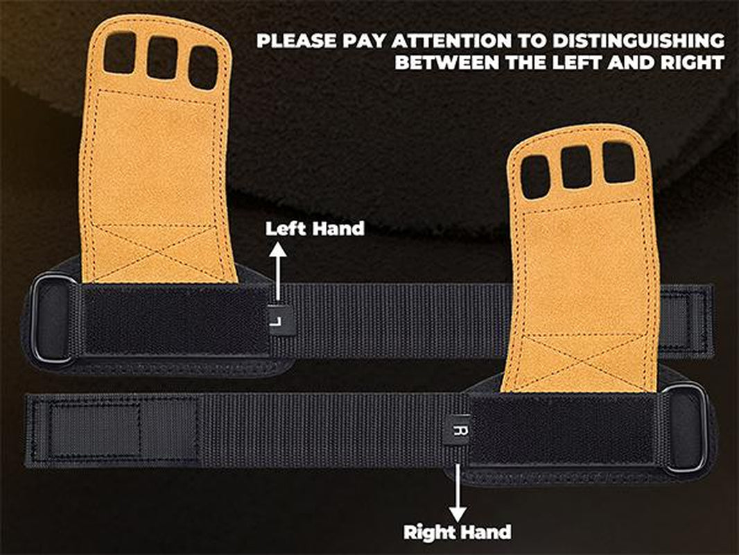 Leather Gymnastics Grips-3 Hole Pull up Grips with Wrist Support, Hand Grips for Cross Training Hand Protection - Grips for Gymnastics Bars Fitness Equipment