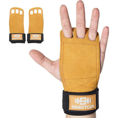 Leather Gymnastics Grips-3 Hole Pull up Grips with Wrist Support, Hand Grips for Cross Training Hand Protection - Grips for Gymnastics Bars Fitness Equipment